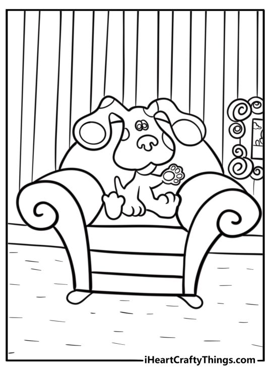 Blue sitting in her thinking chair coloring page