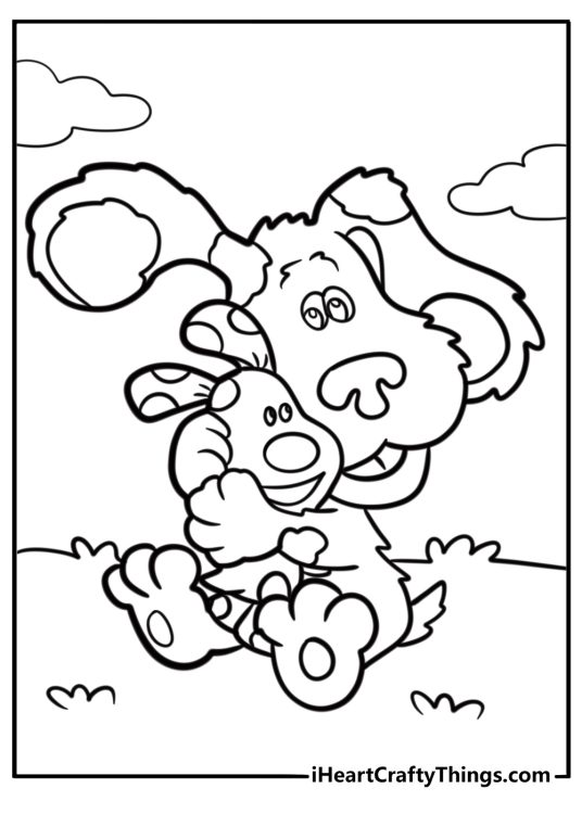 Blue sitting with her favorite toy detailed coloring sheet