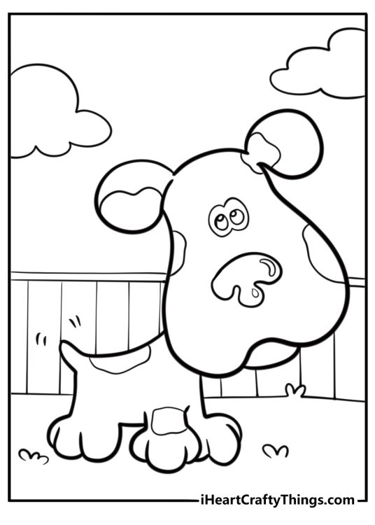 Blue wagging her tail coloring page for kids