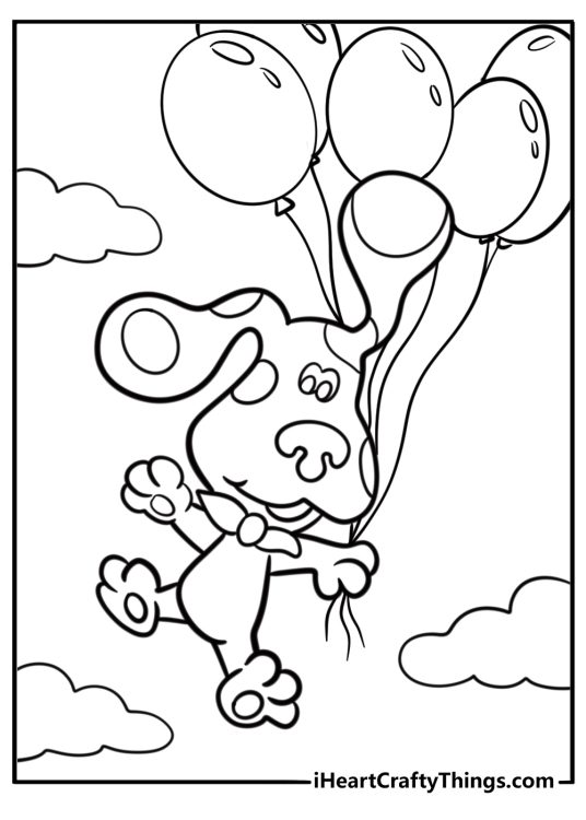 Blue with a balloon in the sky printable coloring page