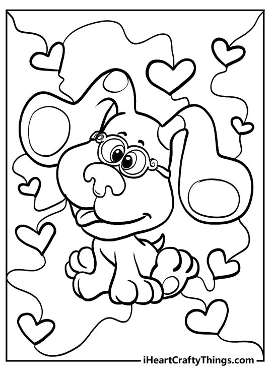 Blues Clues coloring picture featuring Magenta wearing her distinctive glasses with hearts all around her