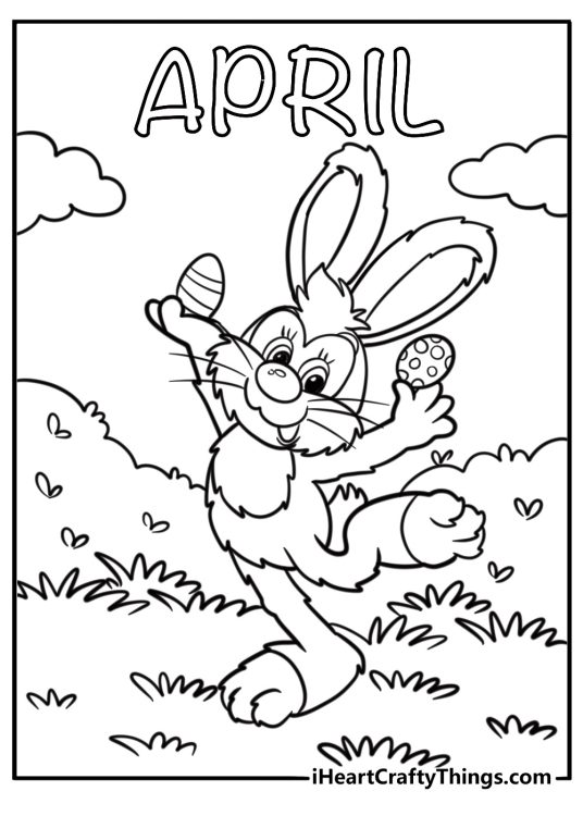Bunny holding an egg fun April coloring page