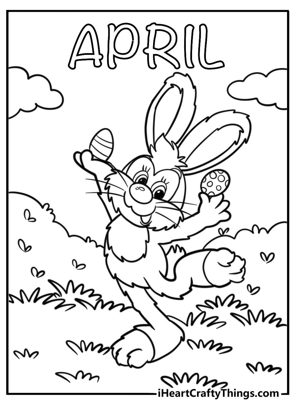 Bunny holding an egg fun April coloring page