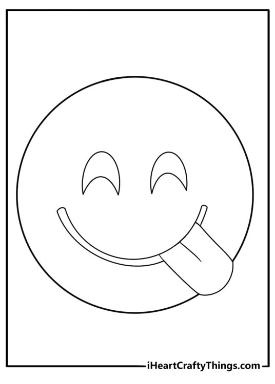 cartoon emoji sticking tongue out easy coloring page for kids