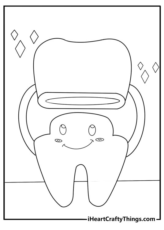 cartoon tooth wearing dentist cap fun coloring sheet for kids