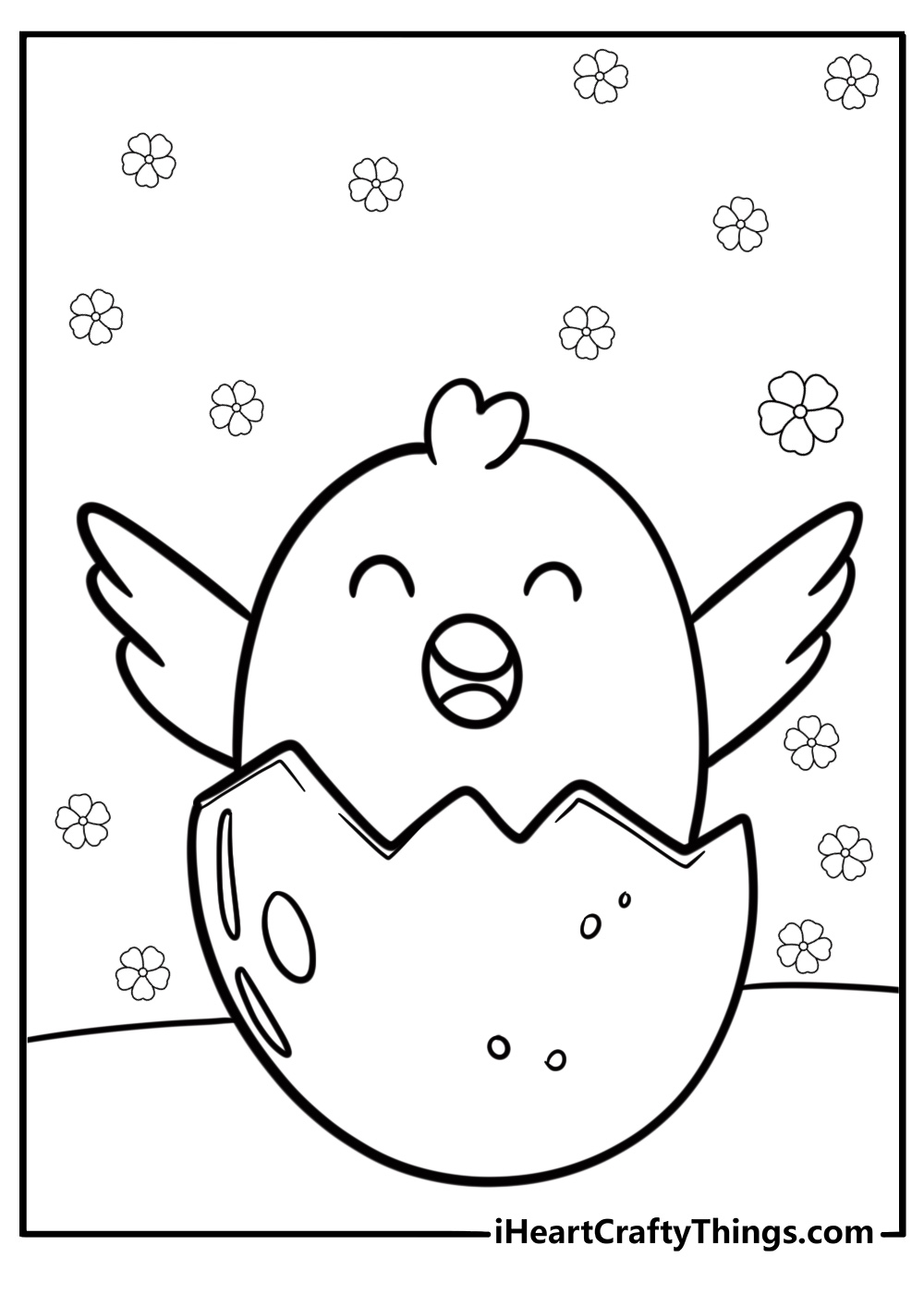 Chick hatching from an egg springtime coloring sheet