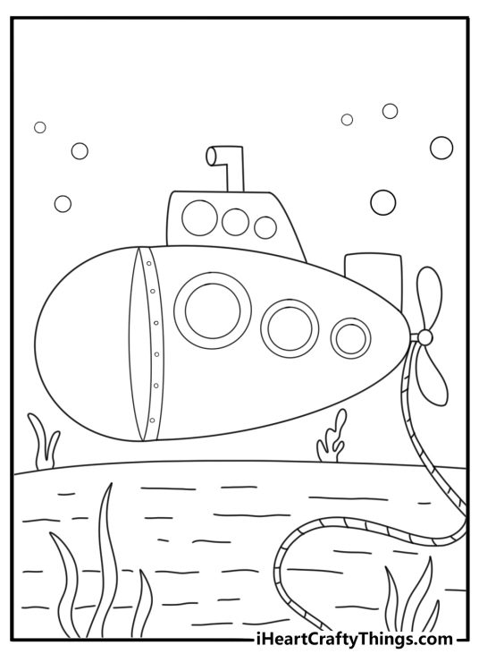 close view of submarine propeller with an anchor rope