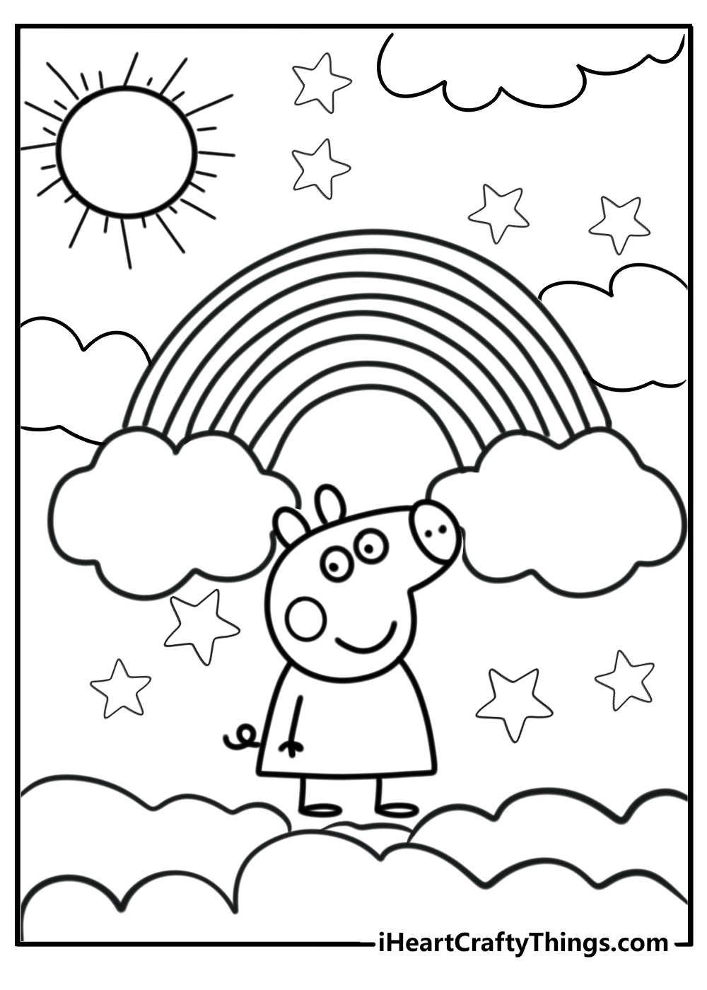 Coloring page of peppa pig themed rainbow