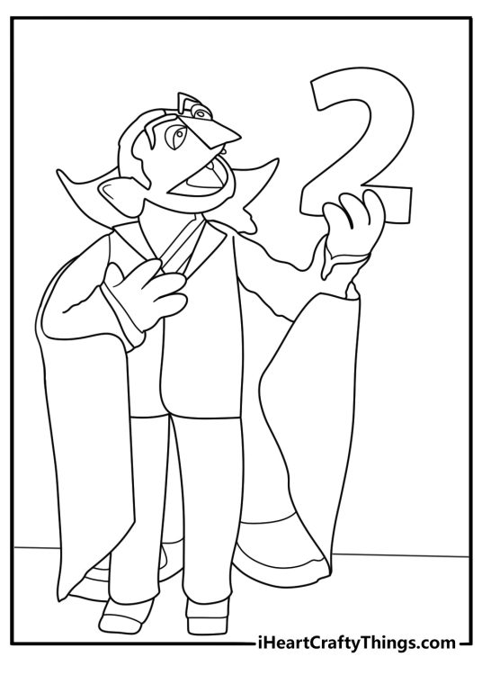 count von count with numbers around him sesame street coloring page for kids