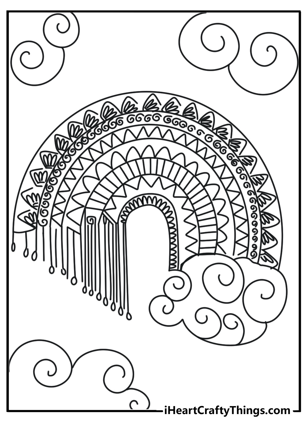 Cute rainbow zentangle coloring page