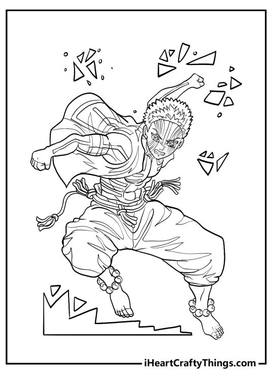 Demon Slayer printable coloring poster anime character in action with clenched fists
