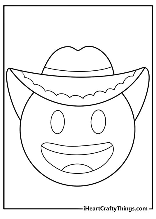 detailed emoji cowboy face with hat coloring sheet