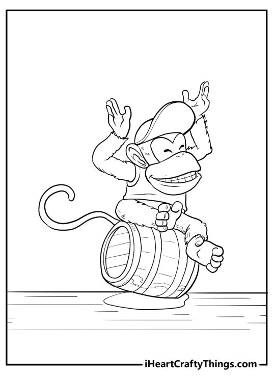 Donkey Kong-themed image depicting Diddy Kong having a fun time while sitting on a barrel