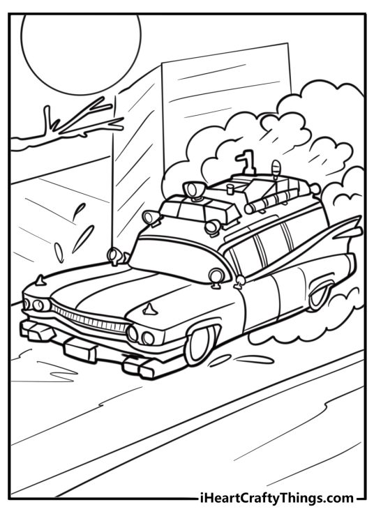 Ecto 1 car from ghostbusters fun printable coloring sheet