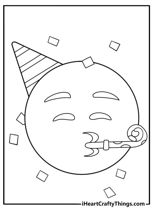 emoji coloring page featuring party face with confetti