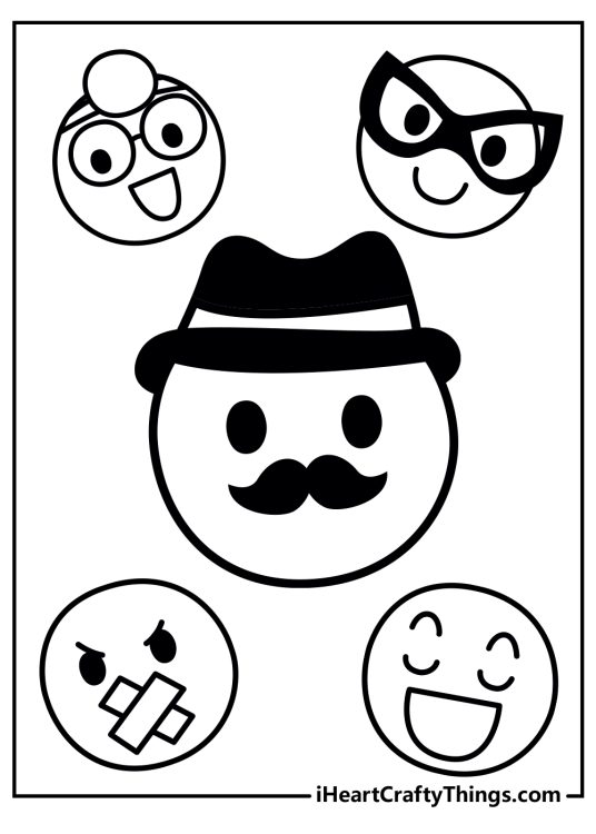 Poster with five emojis - a doctor, face with glasses, face with mouth taped, happy face and mustachioed face