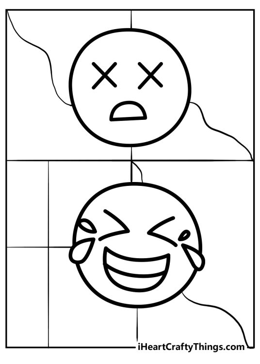 Printable sheet featuring two emojis: the top one looks shocked and the bottom one is face with tears of joy
