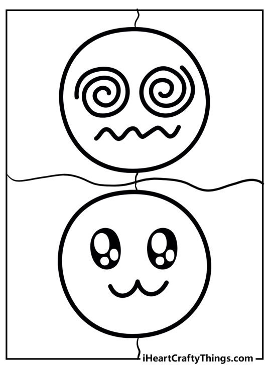 Printable image featuring two emojis - the upper one looks confused and the bottom one looks happy