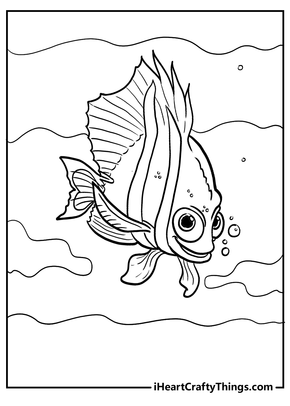 Finding Nemo coloring picture featuring stripy fish Deb surrounded by water waves and bubbles