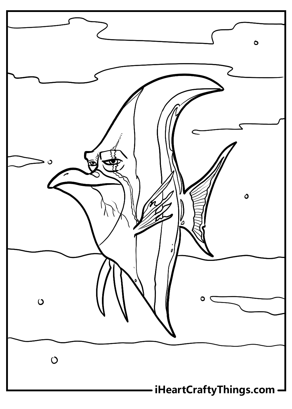 Free printable coloring sheet featuring Finding Nemo character Gill with pointy fins