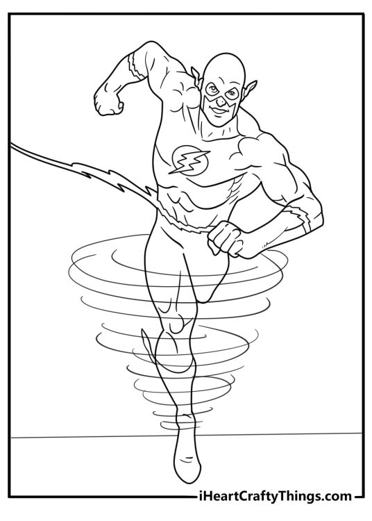 flash using super speed to create tornado detailed coloring sheet