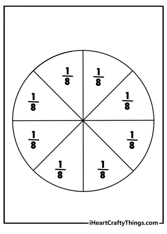 fraction wheel coloring page circle split into equal parts with labels to shade detailed pdf printable