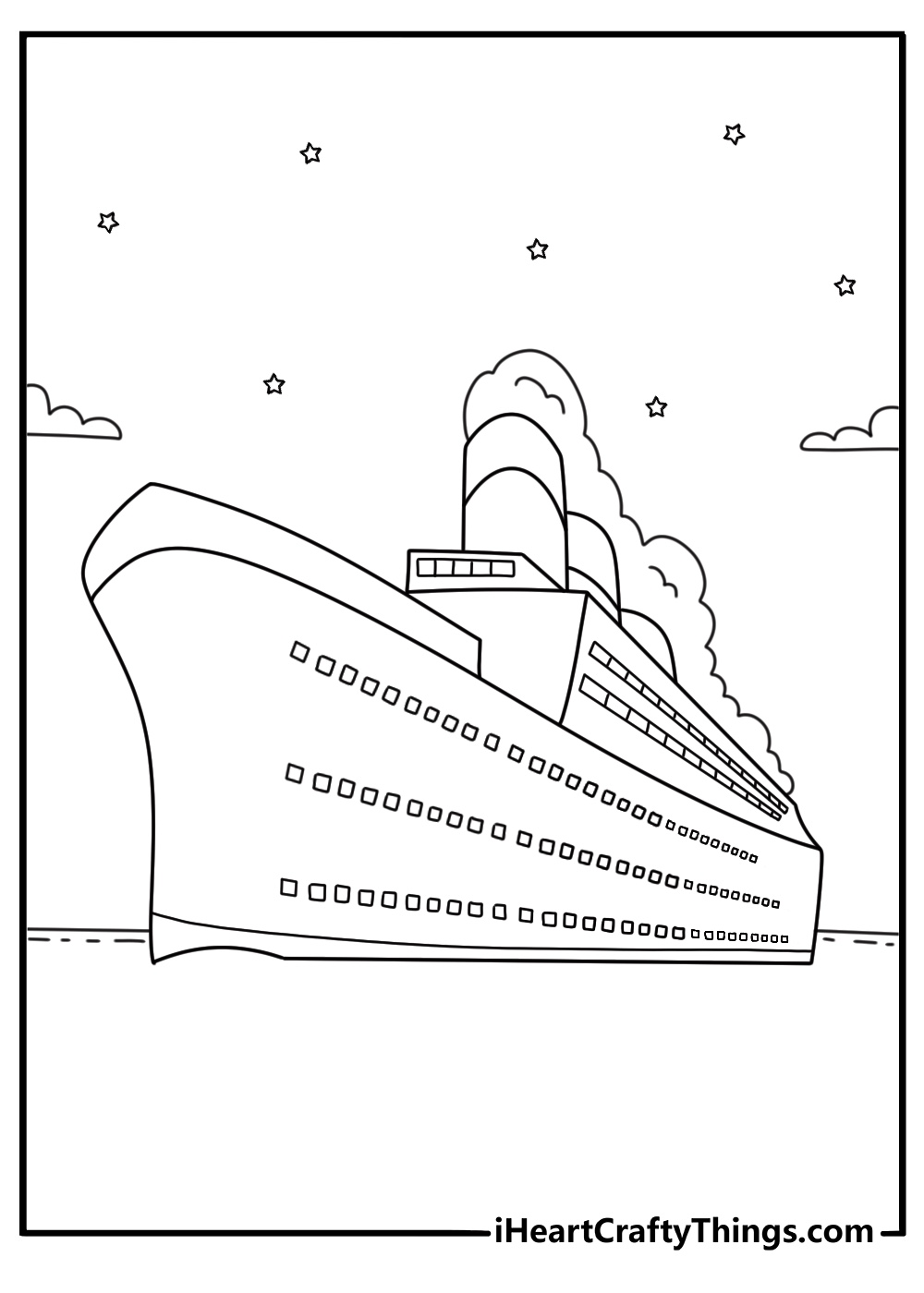 free printable featuring the titanic sailing beneath a starry night sky