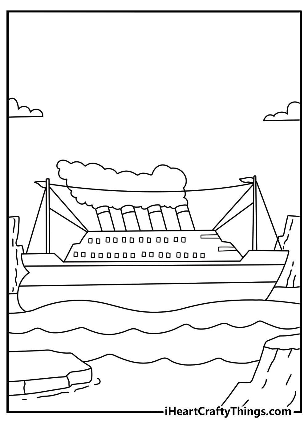 free titanic coloring sheet featuring the ship surrounded by floating ice