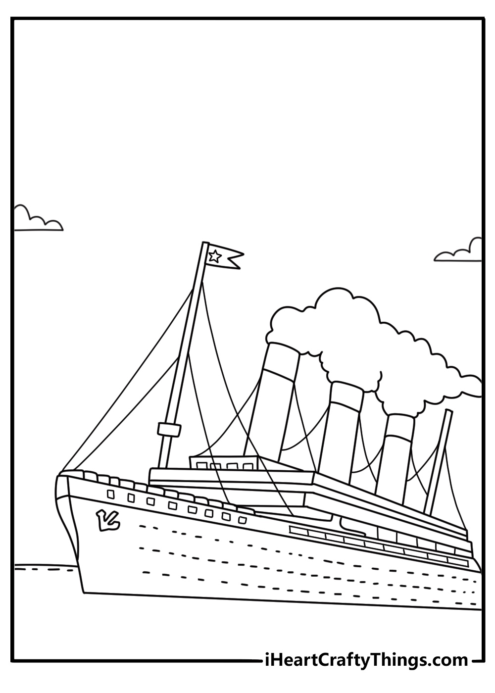 free titanic printable featuring the ship passing the white star line flag