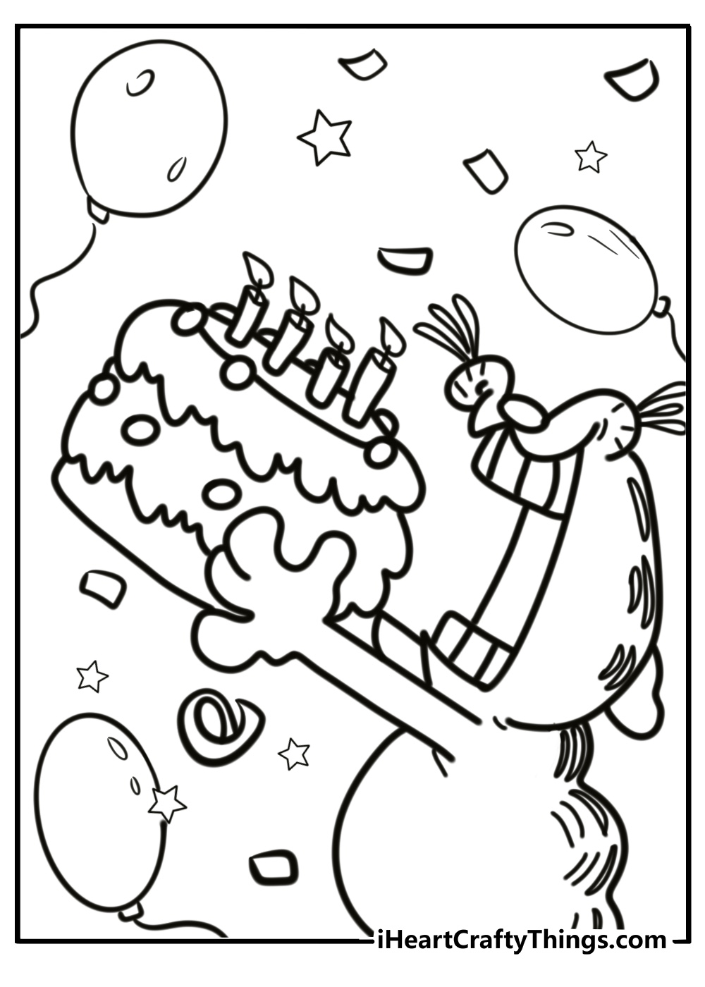 Garfield celebrating his birthday with a cake coloring sheet