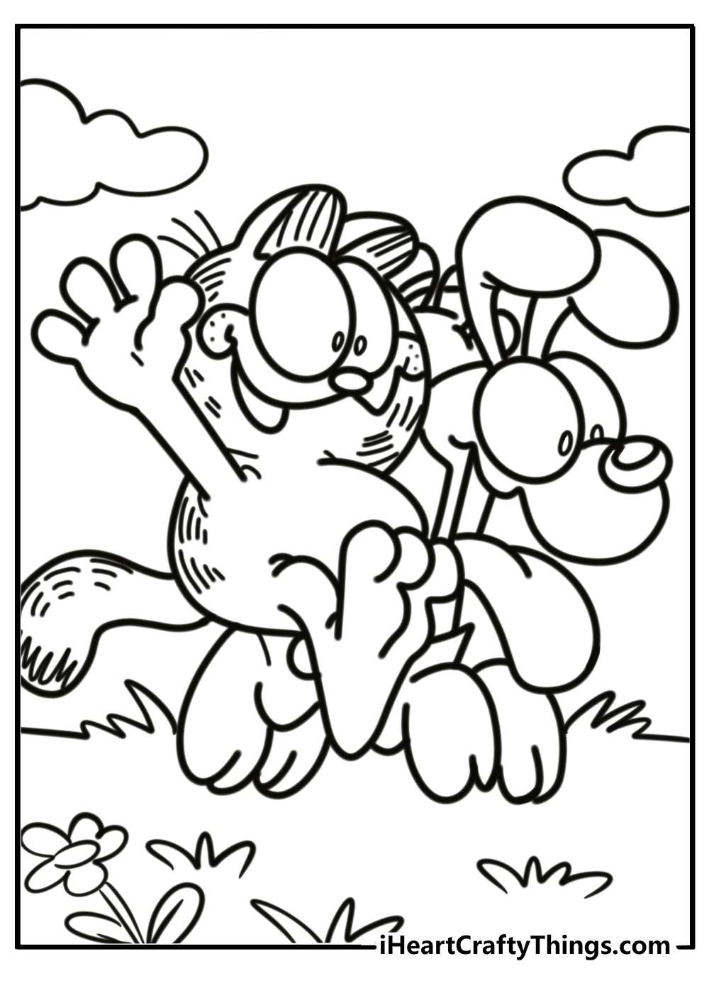 Garfield playing with odie fun printable coloring sheet