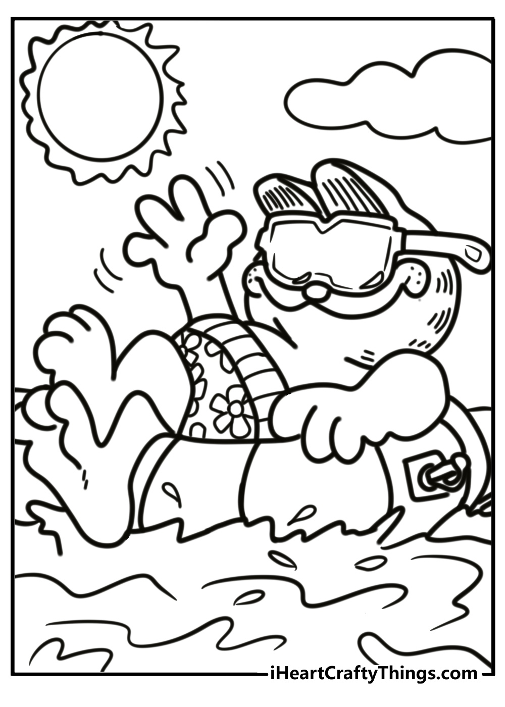 Garfield wearing sunglasses and relaxing coloring page