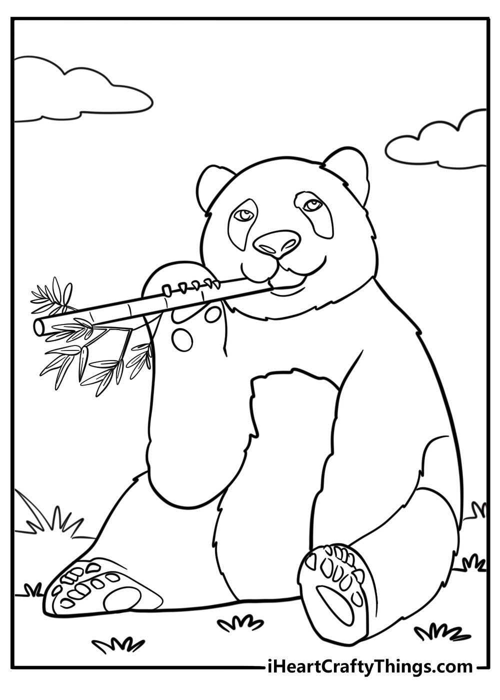 Giant panda sitting and eating bamboo coloring page