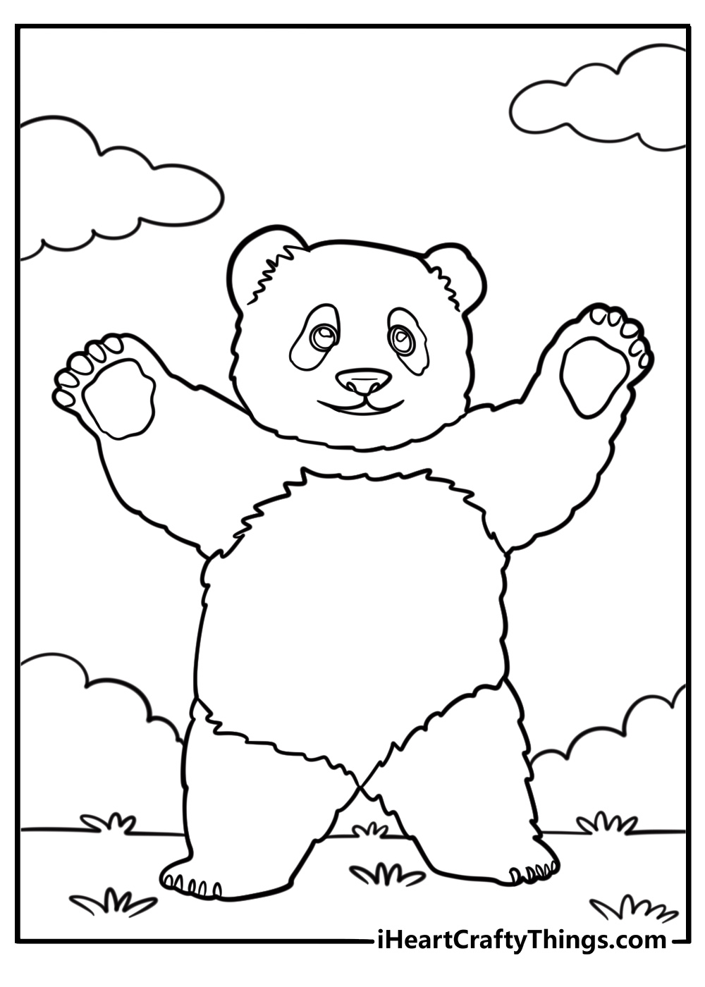 Giant panda standing on hind legs looking curious printable coloring sheet