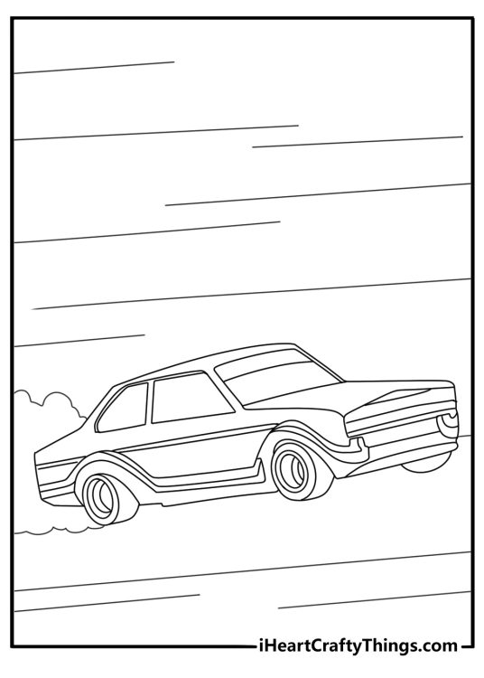 hot rod racing down a highway with plenty of motion to color in