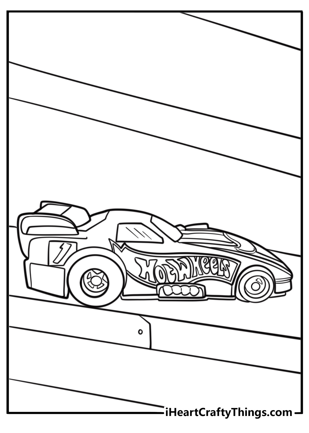 Hot wheels drag racer with large rear tires fun coloring page