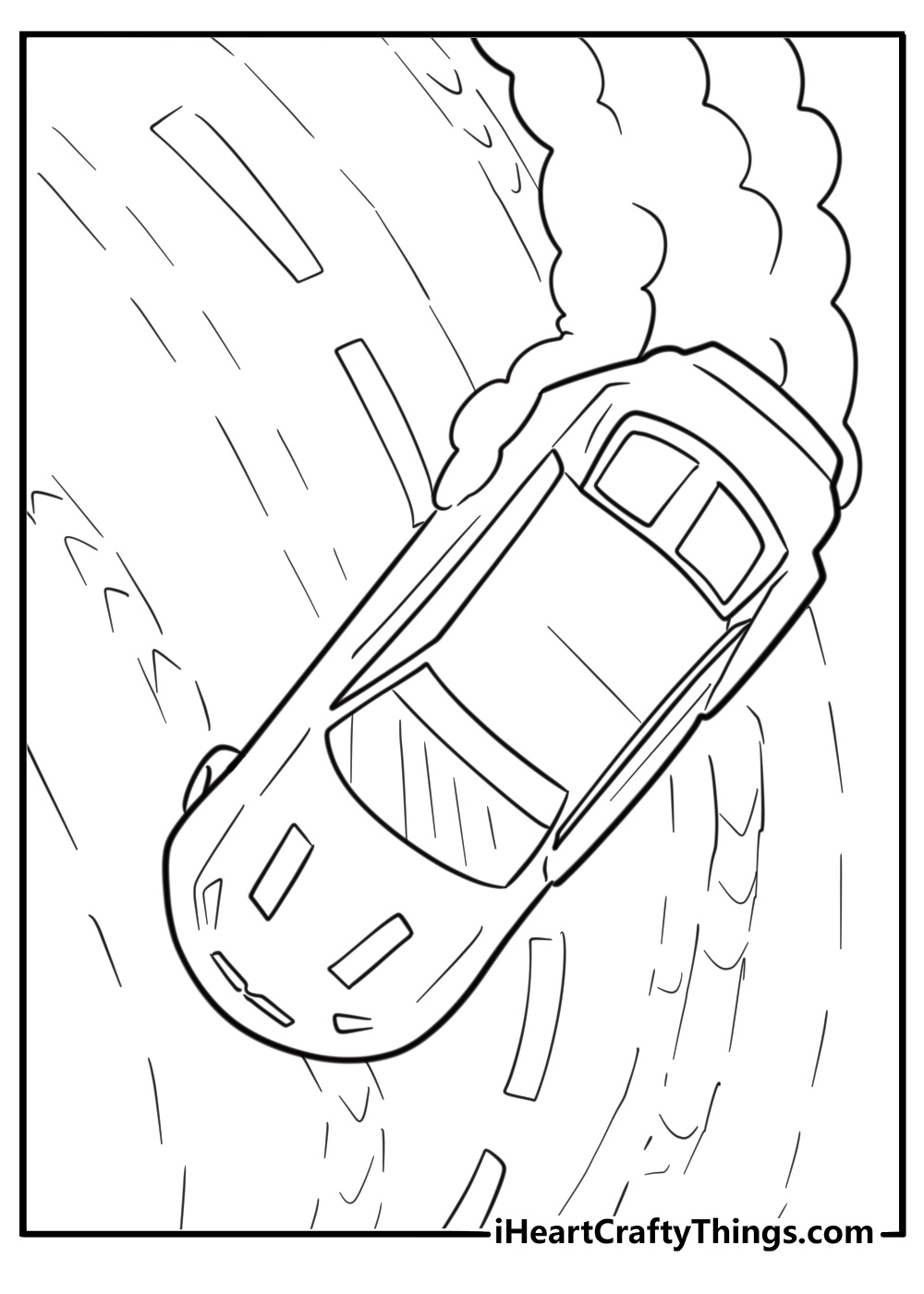 Hot wheels drifting car leaving tire marks free printable coloring page