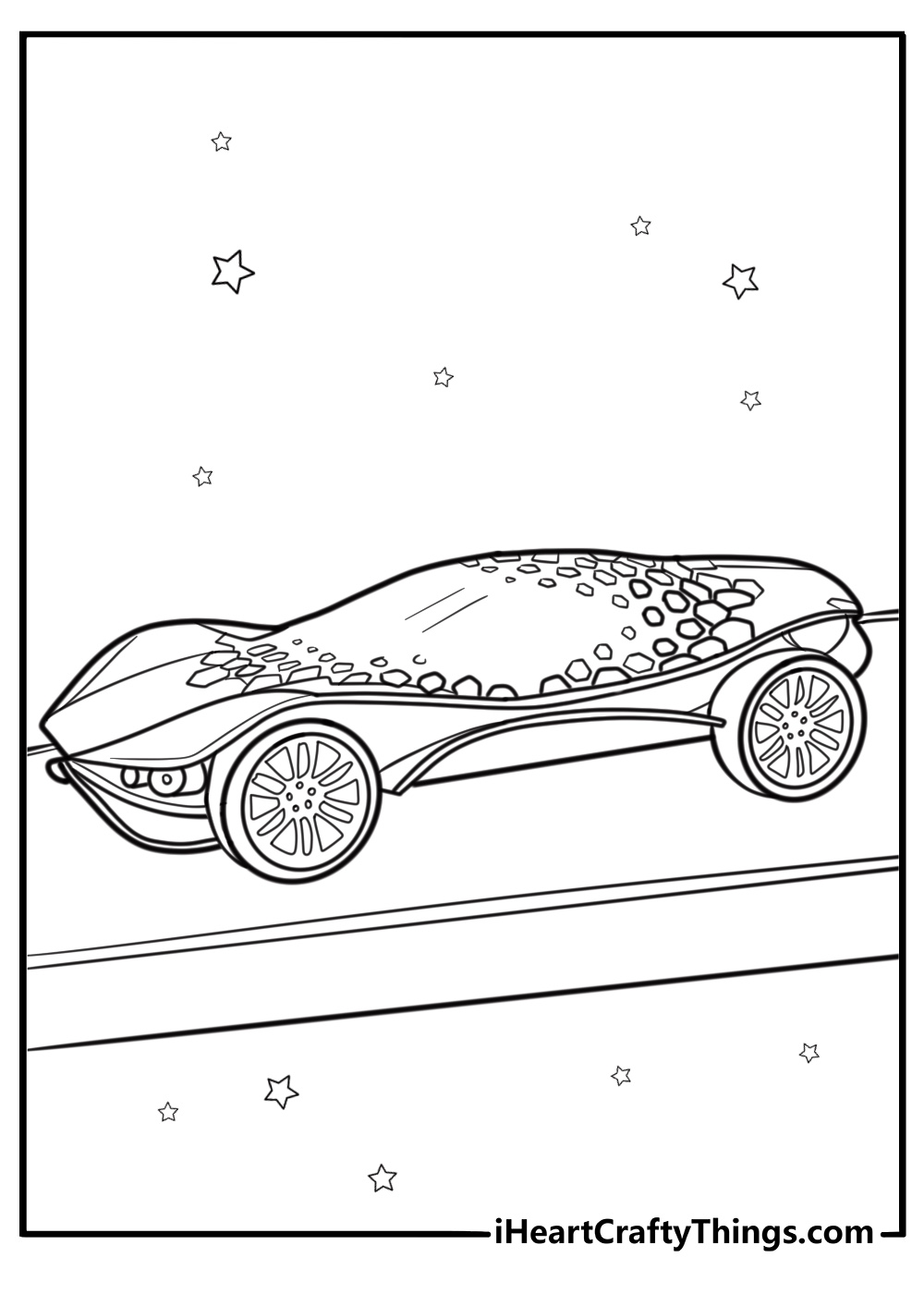 Hot wheels futuristic concept car with unique body design detailed coloring sheet