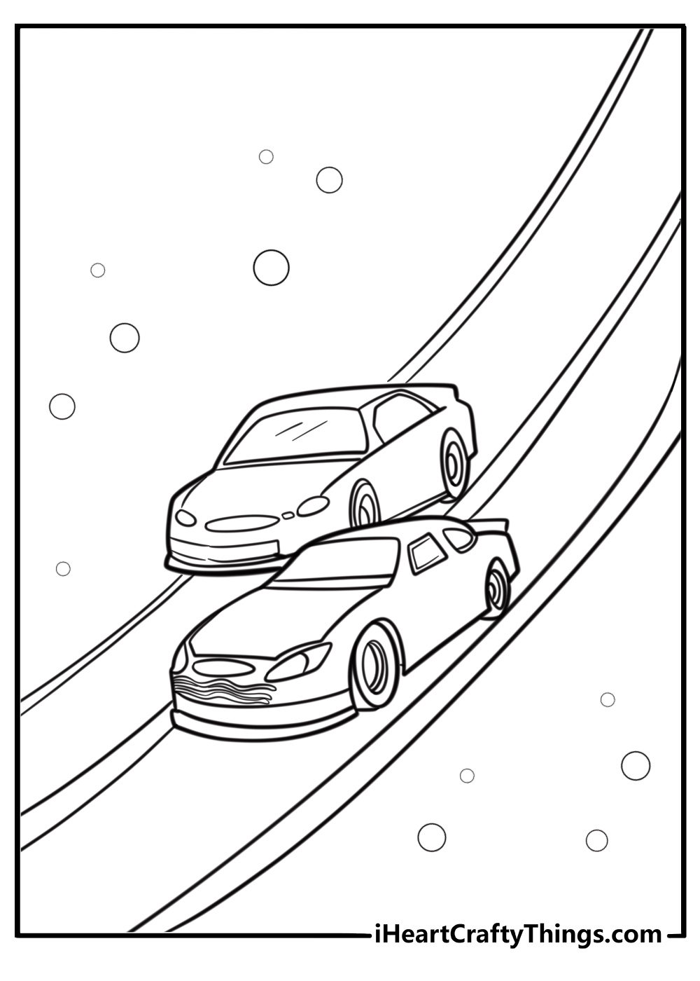 Hot wheels race car speeding down the track coloring page