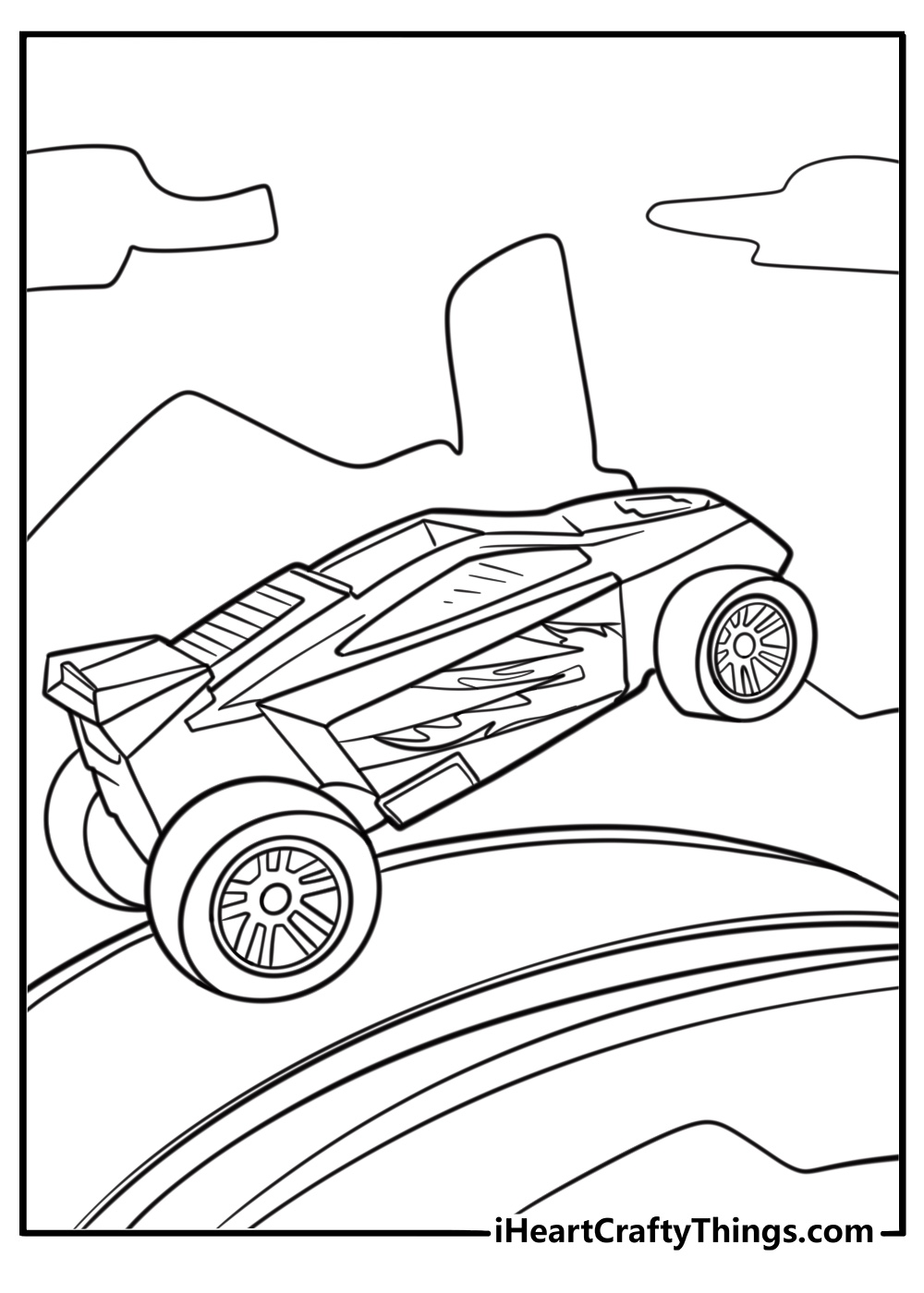 Hot wheels stunt track with twisting loops coloring page