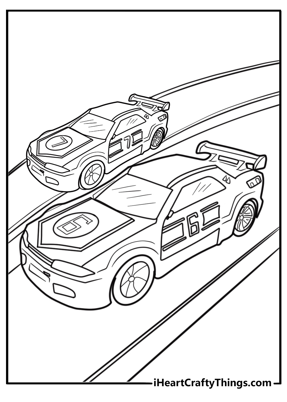 Hot wheels turbo charged race car with number decal printable coloring sheet