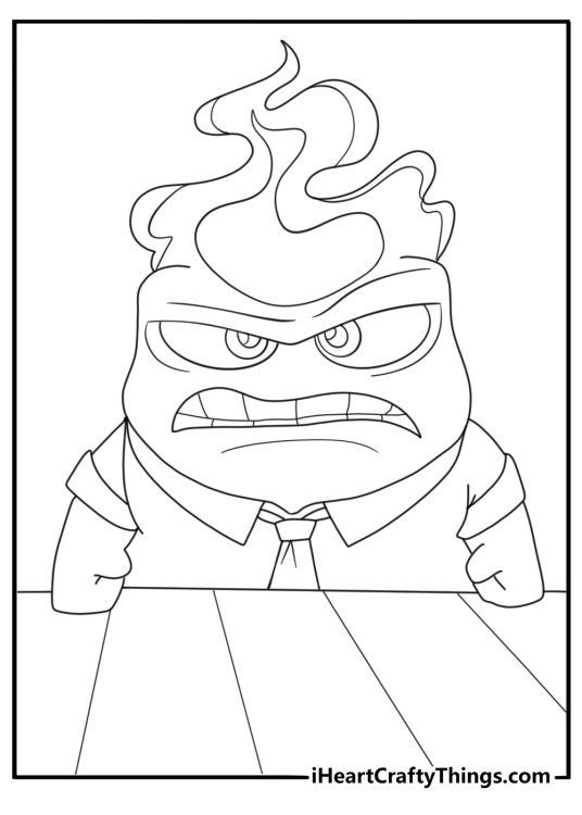 inside out coloring page anger standing behind desk
