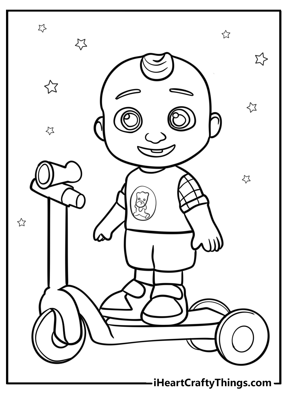 Ji riding a scooter fun and easy cocomelon coloring sheet