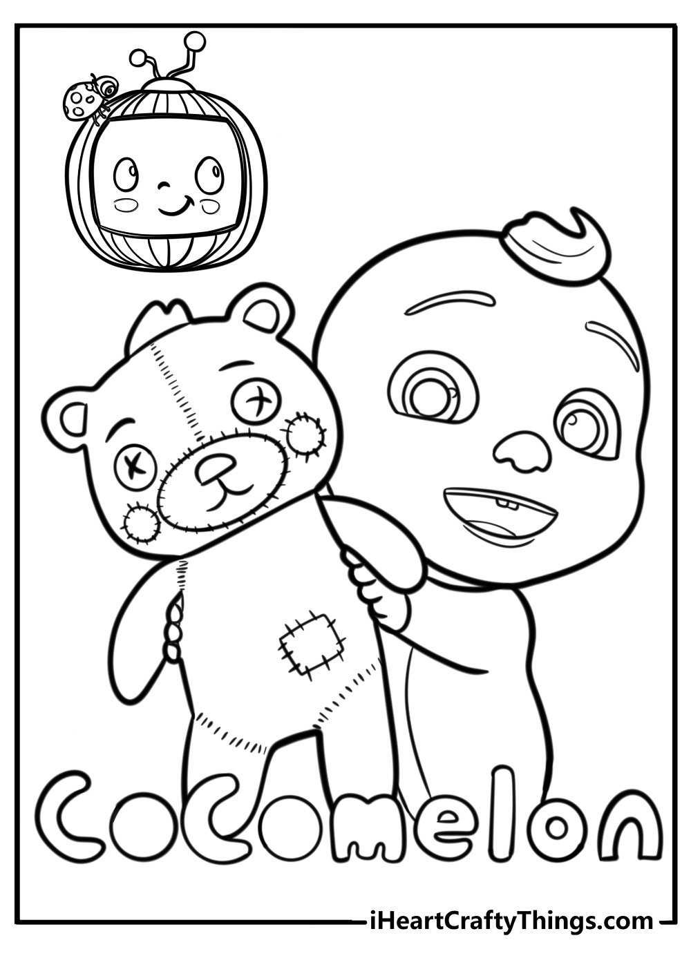 Ji with his teddy bear fun cocomelon coloring page