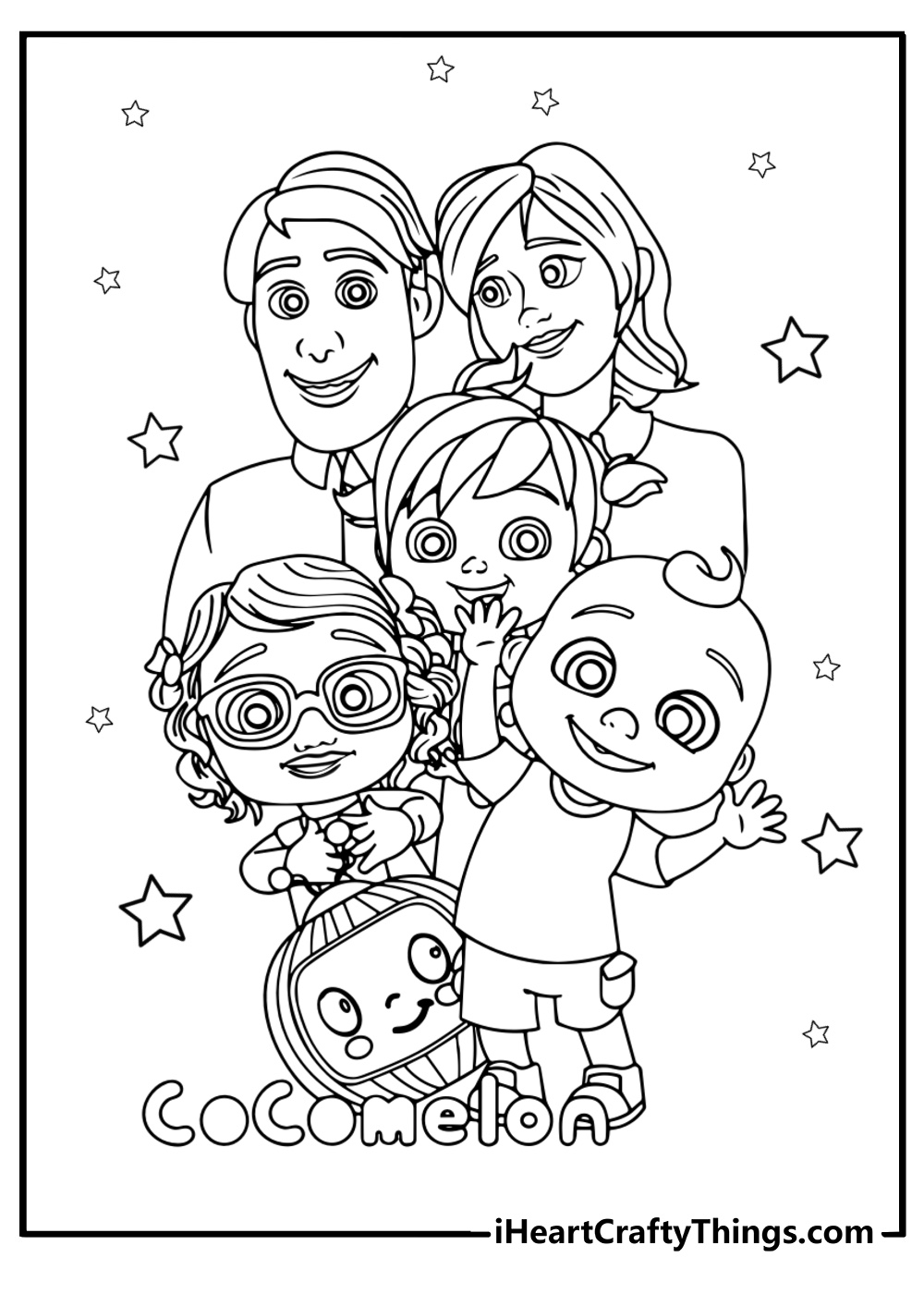 Jj and his family together free cocomelon coloring page