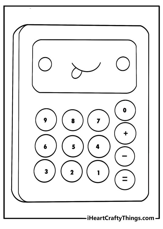 kawaii calculator math coloring page cute calculator with numbers and buttons for kids easy pdf