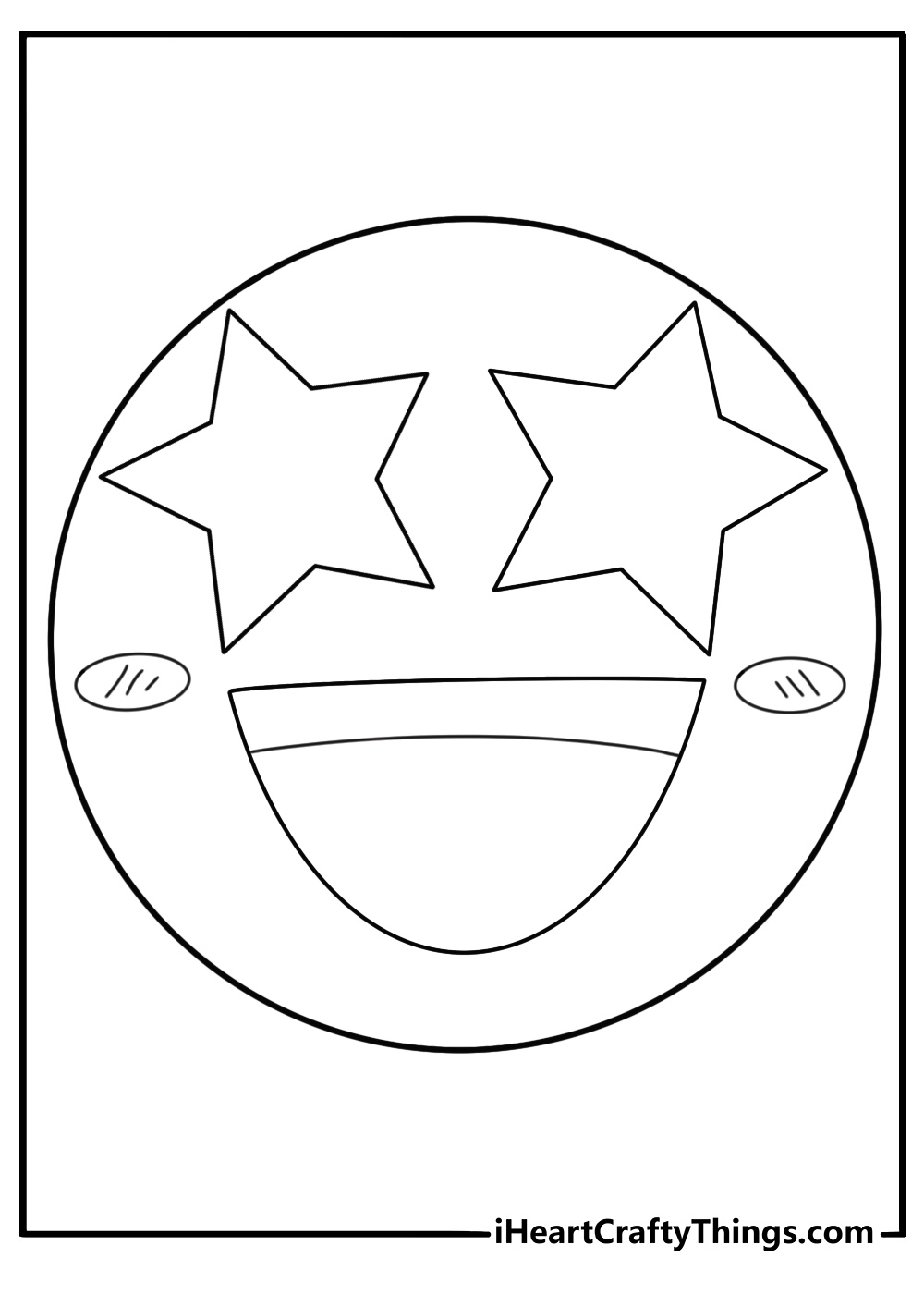 kawaii emoji face with star eyes fun printable coloring page