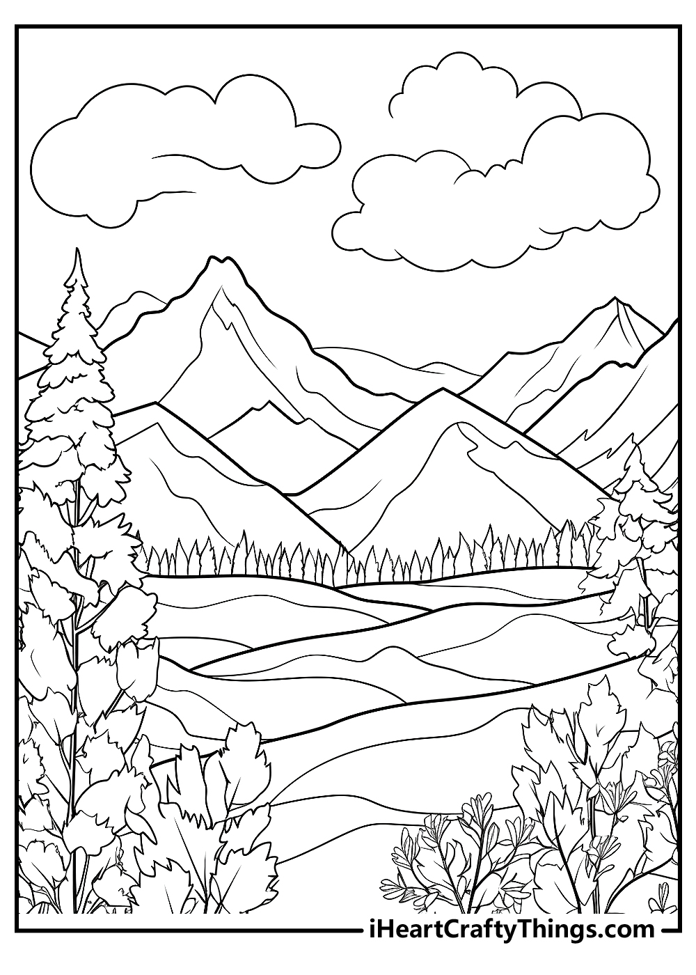 winter landscape coloring pages