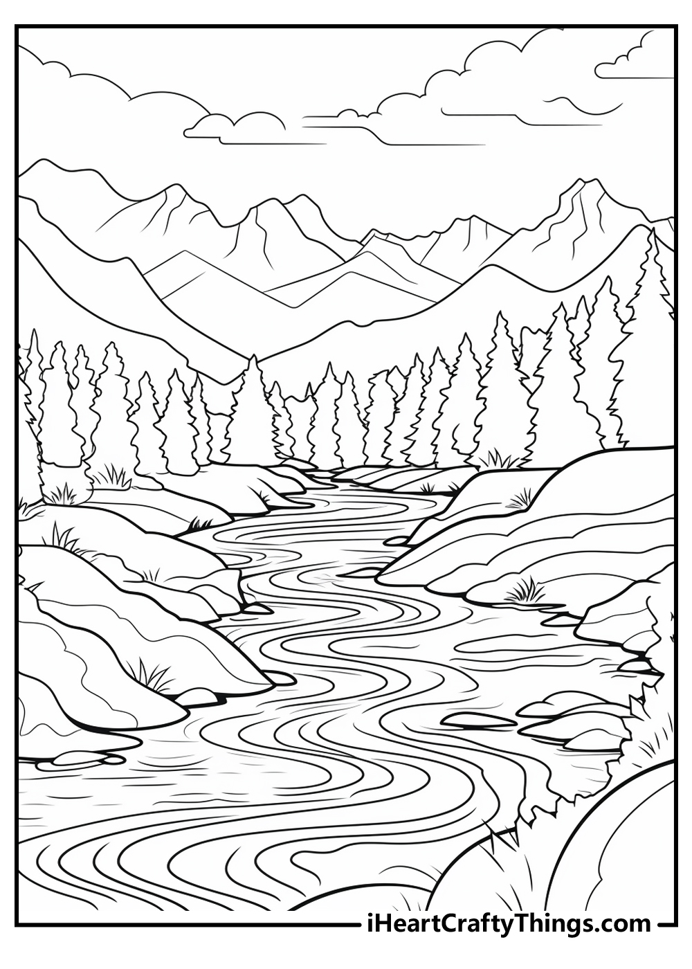 spring landscape coloring printable