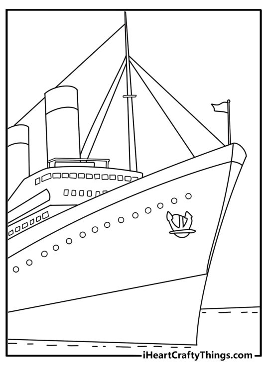 large anchor hangs beside the hull of the titanic in this detailed printable